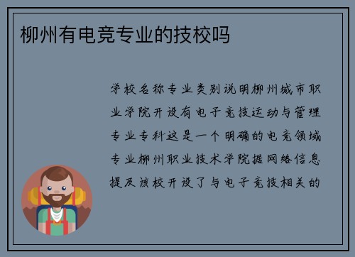 柳州有电竞专业的技校吗